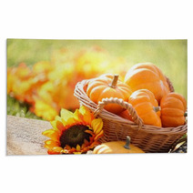Pumpkins In Basket And Decorative Corns Rugs 53958058