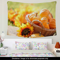 Pumpkins In Basket And Decorative Corns Wall Art 53958058