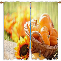 Pumpkins In Basket And Decorative Corns Window Curtains 53958058