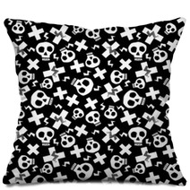Punk Seamless Pattern With Grunge Bold Painted Funky Skulls Pillows 228299271