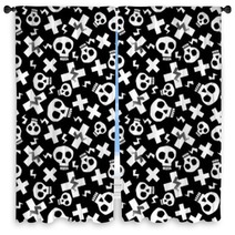 Punk Seamless Pattern With Grunge Bold Painted Funky Skulls Window Curtains 228299271