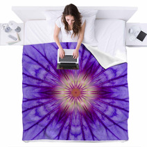 Purple Concentric Flower Center Mandala Kaleidoscopic Design Blankets 64756280