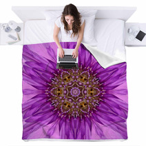 Purple Concentric Flower Center Mandala Kaleidoscopic Design Blankets 65637301