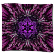 Purple Mandala Flower Center. Concentric Kaleidoscope Design Blankets 72408871