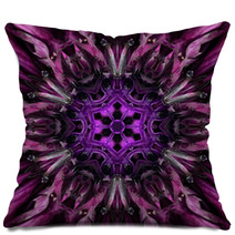 Purple Mandala Flower Center. Concentric Kaleidoscope Design Pillows 72408871