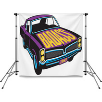 Purple Vintage Car With Badass Painted On The Hood Backdrops 125911013