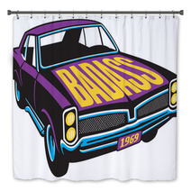 Purple Vintage Car With Badass Painted On The Hood Bath Decor 125911013