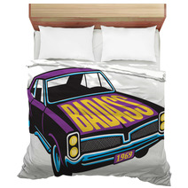 Purple Vintage Car With Badass Painted On The Hood Bedding 125911013