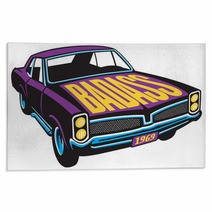 Purple Vintage Car With Badass Painted On The Hood Rugs 125911013