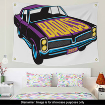 Purple Vintage Car With Badass Painted On The Hood Wall Art 125911013