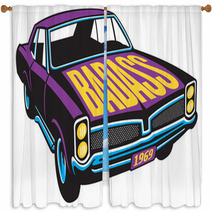 Purple Vintage Car With Badass Painted On The Hood Window Curtains 125911013