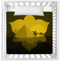 Pyramids And Camel Caravan In Wild Africa Landscape Illustration Nursery Decor 37591221