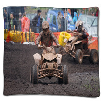 Quad Bike Racing In Dirt And Mud Blankets 8629201