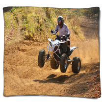 Quad Motorbike Rider Jumps Blankets 50853836