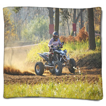 Quad Rider In Autumn Forest Blankets 51065571