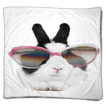 Rabbit In Sunglasses Isolated Blankets 26106768