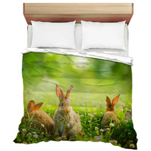 Rabbits. Art Design Of Cute Little Easter Bunnies In The Meadow Bedding 54197141