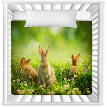 Rabbits. Art Design Of Cute Little Easter Bunnies In The Meadow Nursery Decor 54197141