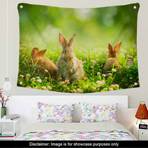 Rabbits. Art Design Of Cute Little Easter Bunnies In The Meadow Wall Art 54197141
