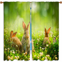 Rabbits. Art Design Of Cute Little Easter Bunnies In The Meadow Window Curtains 54197141