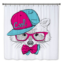 Raccoon Vector. Raccoon In A Cap And A Tie. Raccoon Clothing. Honey Raccoon . Hipster. Card With Animals. Bath Decor 100184074