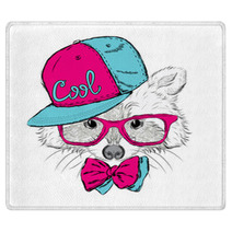 Raccoon Vector. Raccoon In A Cap And A Tie. Raccoon Clothing. Honey Raccoon . Hipster. Card With Animals. Rugs 100184074