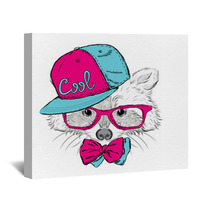 Raccoon Vector. Raccoon In A Cap And A Tie. Raccoon Clothing. Honey Raccoon . Hipster. Card With Animals. Wall Art 100184074