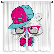 Raccoon Vector. Raccoon In A Cap And A Tie. Raccoon Clothing. Honey Raccoon . Hipster. Card With Animals. Window Curtains 100184074