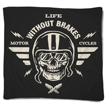 Racer Skull In Helmet Vintage Style Blankets 119202682