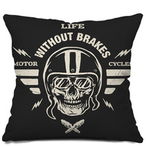 Racer Skull In Helmet Vintage Style Pillows 119202682