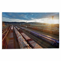 Railway At Sunset With Cargo Trains. Rugs 66837683