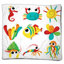 Rainbow Sea Creatures Blankets 83865340