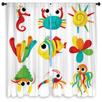 Rainbow Sea Creatures Window Curtains 83865340