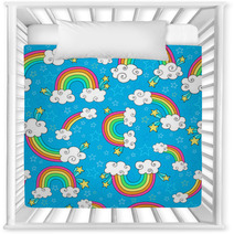 Rainbows Sky And Clouds Seamless Groovy Vector Pattern Nursery Decor 49893346