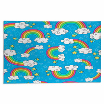 Rainbows Sky And Clouds Seamless Groovy Vector Pattern Rugs 49893346