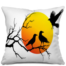 Ravens On Tree Branch, Vector Pillows 92094502