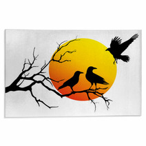 Ravens On Tree Branch, Vector Rugs 92094502