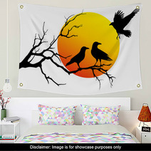 Ravens On Tree Branch, Vector Wall Art 92094502