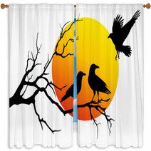 Ravens On Tree Branch, Vector Window Curtains 92094502