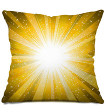 Rays From The Sun Making A Yellow Sunburst With Stars Background Pillows 13592974