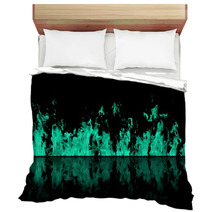 Real Line Of Fire Flames With Reflection Isolated On Black Background Mockup On Black Of Wall Of Fire Bedding 217113706