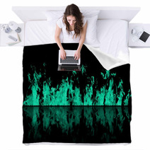Real Line Of Fire Flames With Reflection Isolated On Black Background Mockup On Black Of Wall Of Fire Blankets 217113706