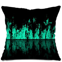 Real Line Of Fire Flames With Reflection Isolated On Black Background Mockup On Black Of Wall Of Fire Pillows 217113706