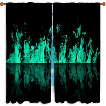 Real Line Of Fire Flames With Reflection Isolated On Black Background Mockup On Black Of Wall Of Fire Window Curtains 217113706