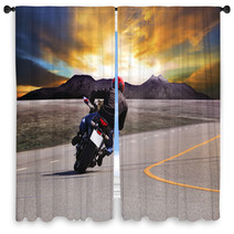 Rear View Of Young Man Riding Motorcycle In Asphalt Road Curve W Window Curtains 65917944