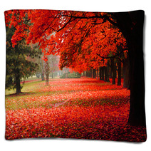 Red Autumn In The Park Blankets 62277653