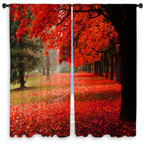 Red Autumn In The Park Window Curtains 62277653