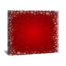 Red Background With Frame Of Snowflakes, Vector Wall Art 46826535