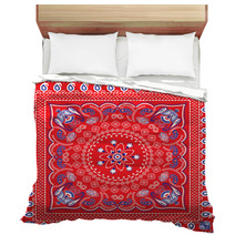 Red, Blue & White Retro Patterned Bandana Or Head Scarf Bedding 57542314