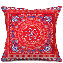 Red, Blue & White Retro Patterned Bandana Or Head Scarf Pillows 57542314